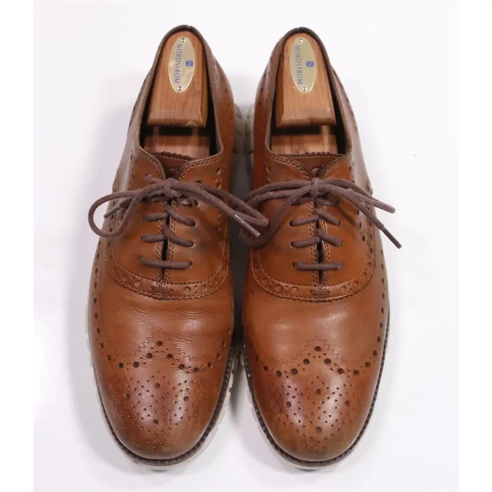 Cole Haan Mens British Tan Brown Zero Grand Wingtip Oxford Dress Shoes 9